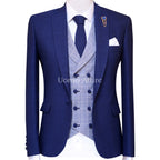 Shark skin Italian bespoke 3 piece suit, blue suits for men