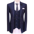 Pick stitch navy blue 3 piece suit, blue suits for men