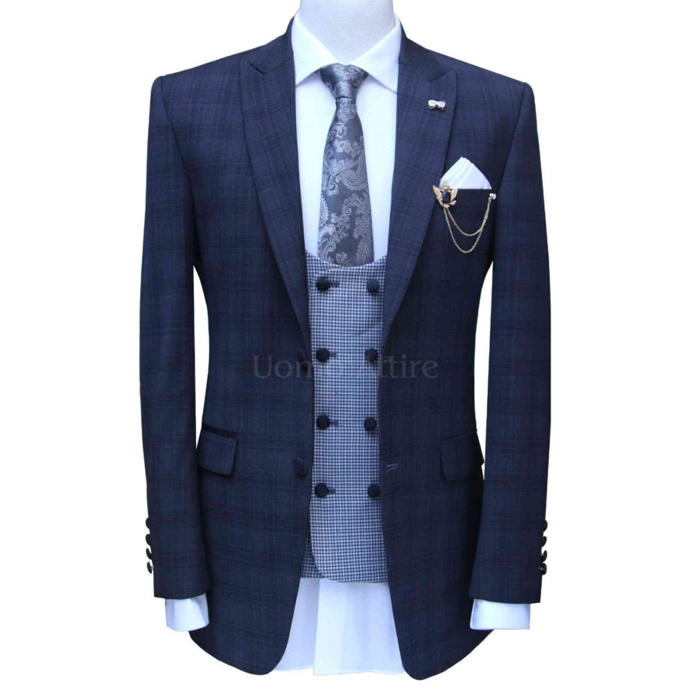 Three piece with double breasted U-shape waistcoat, 3 piece suit for men