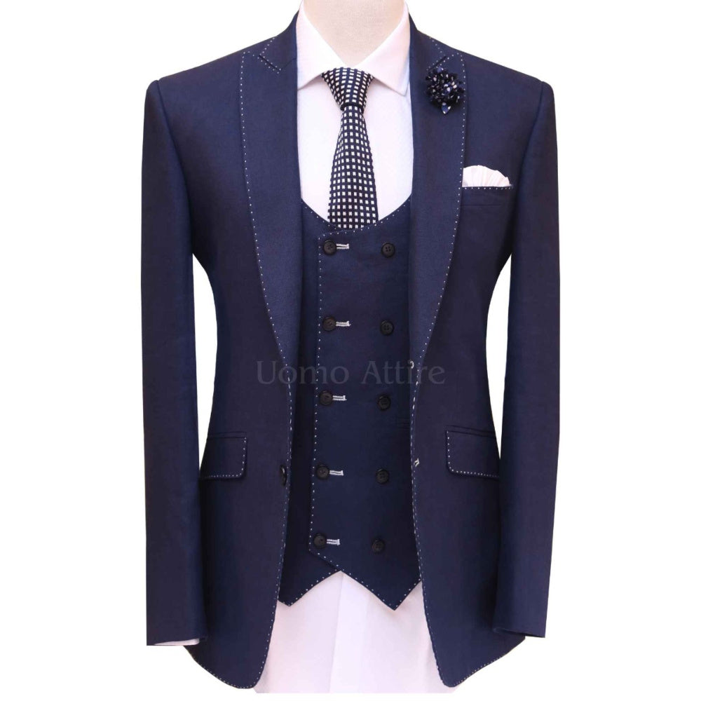 
                  
                    Pick stitch navy blue 3 piece suit, blue suits for men
                  
                