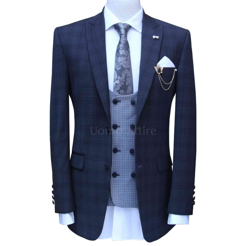 
                  
                    Three piece with double breasted U-shape waistcoat, 3 piece suit for men
                  
                