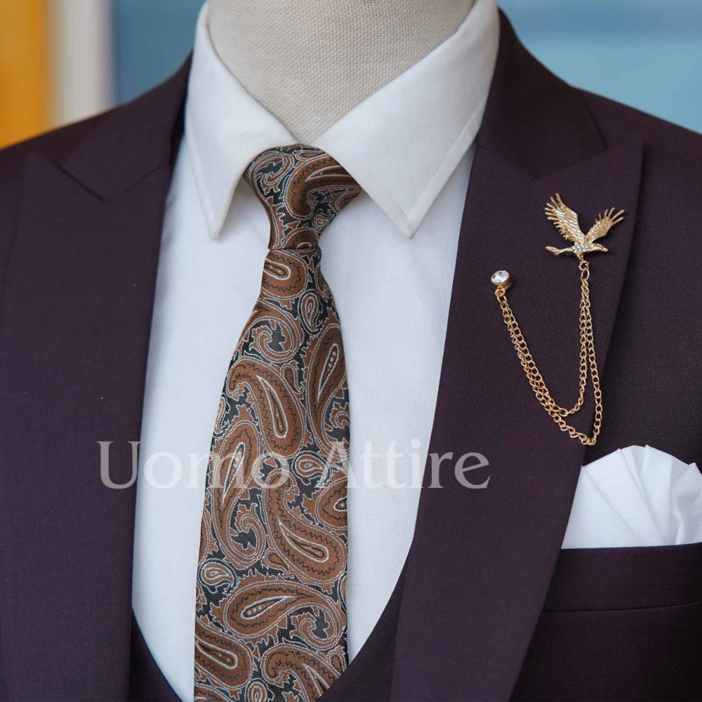 
                  
                    Deep maroon contrast wedding three piece suit
                  
                
