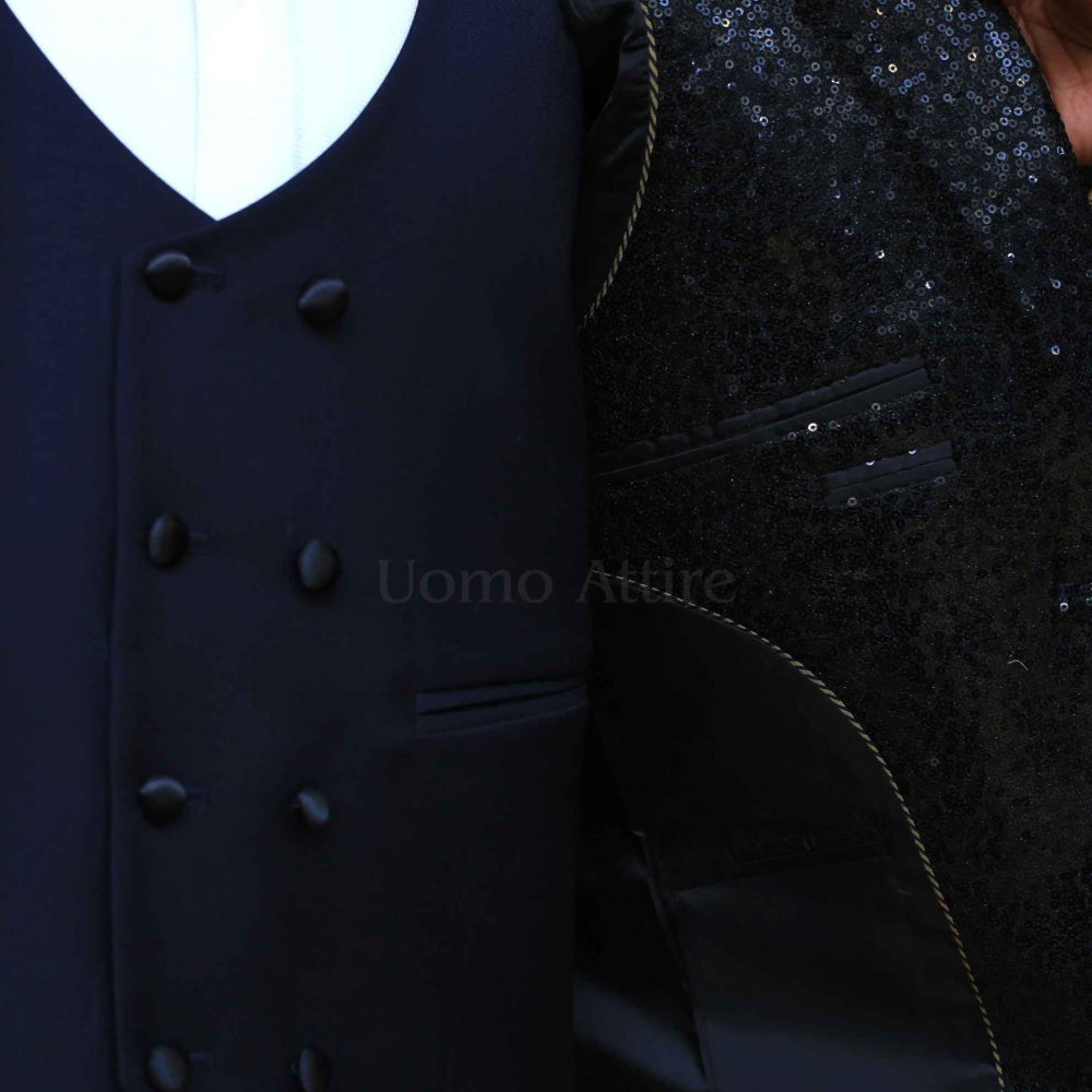 Men's Midnight Blue Two Button Hidden Flex-Fit Suit Slim Fit Tuxedo Suit main image 1