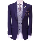 Bespoke plum three piece suit in pure italian fabric, bespoke plum color three piece suit with mini check double breasted and shawl lapel vest