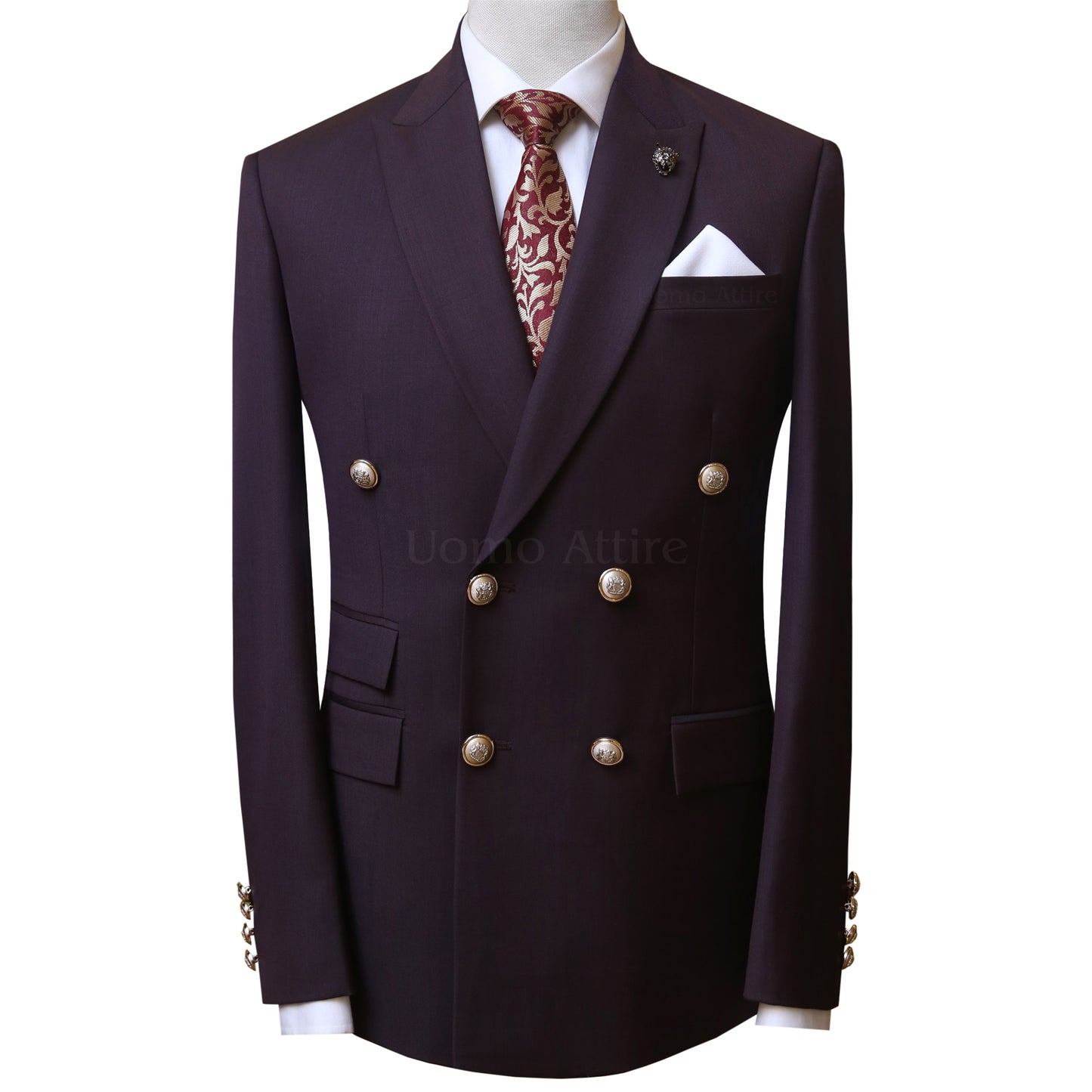 Bespoke double breasted 2 piece suit, double breasted suit with golden buttons, double breasted 2 piece suit