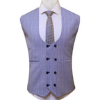 Custom-made deep midnight blue three piece suit, blue suit for men with check vest