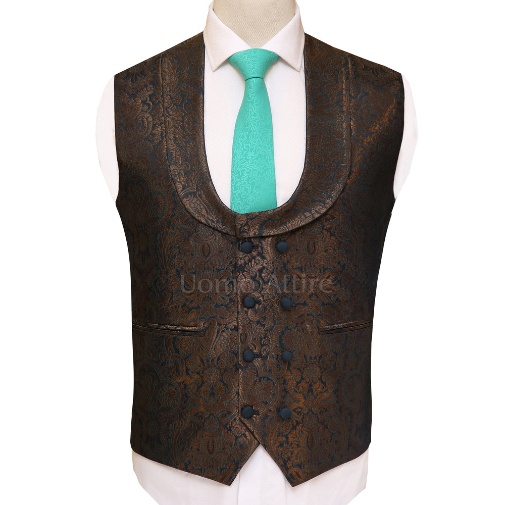 
                  
                    Made-to-measure deep green three piece suit waistcoat, deep green 3 piece suit for men with jamawar shawl lapel vest
                  
                