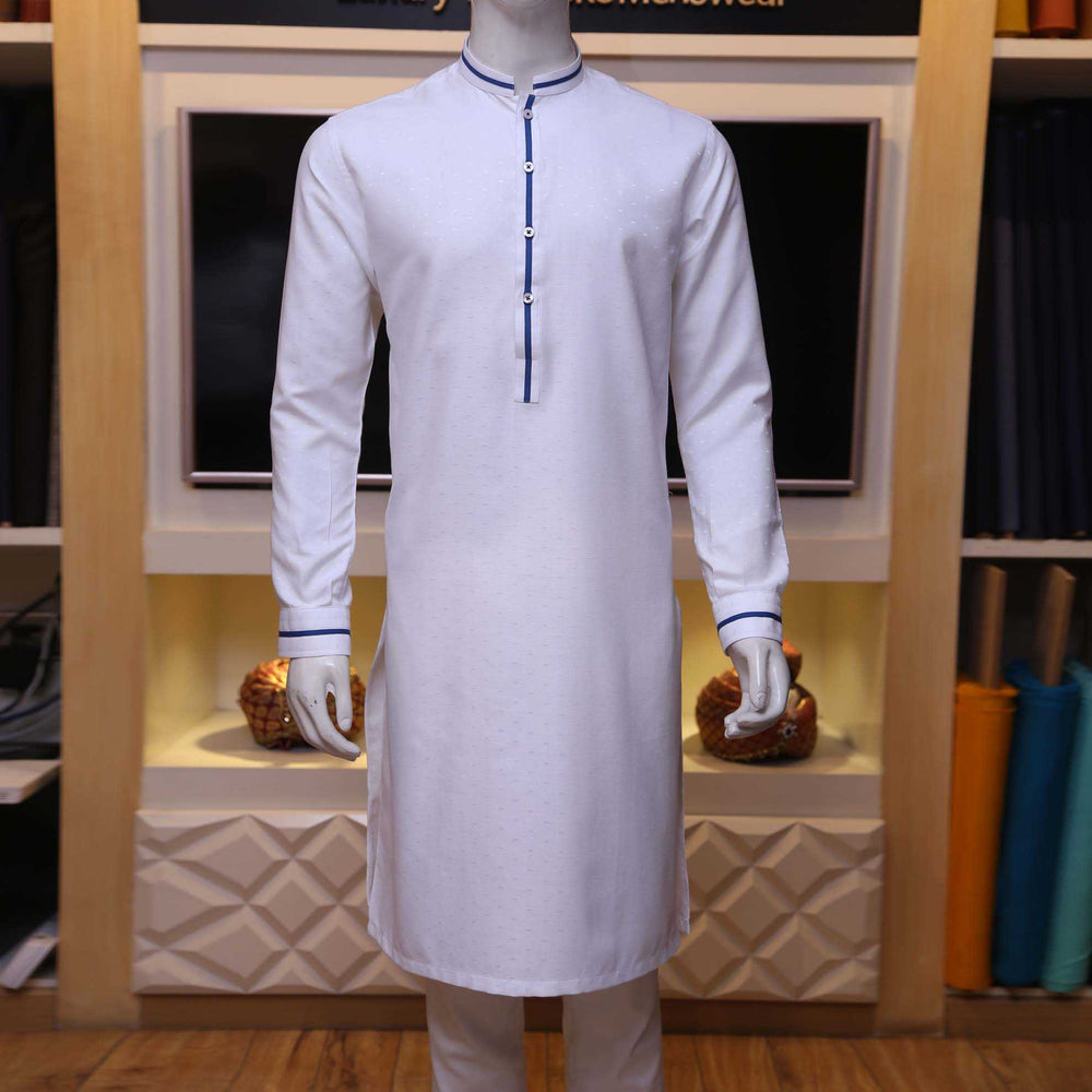 Elegant Self Textured Cotton Kurta | Whitte kurta pajama