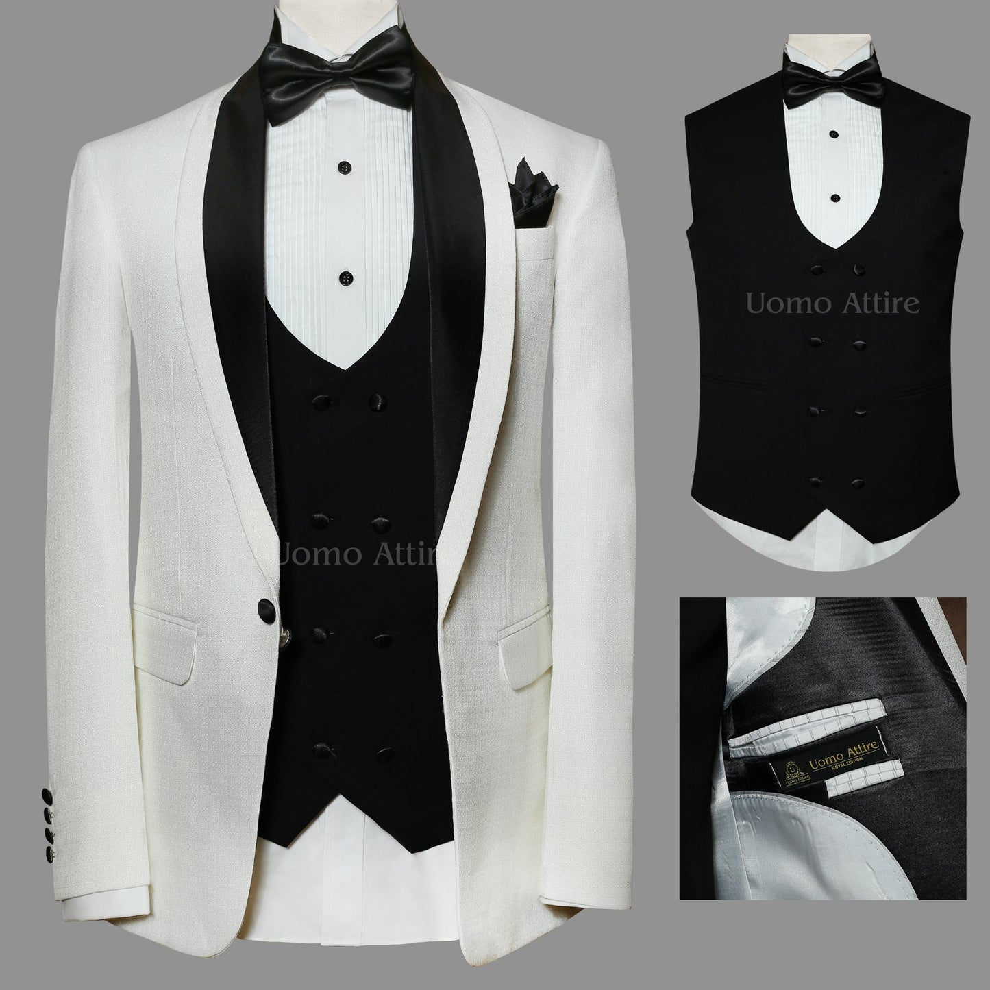 
                  
                    Handmade white and black contrast tuxedo 3 piece suit, white tuxedo suit, black tuxedo suit, tuxedo suit
                  
                