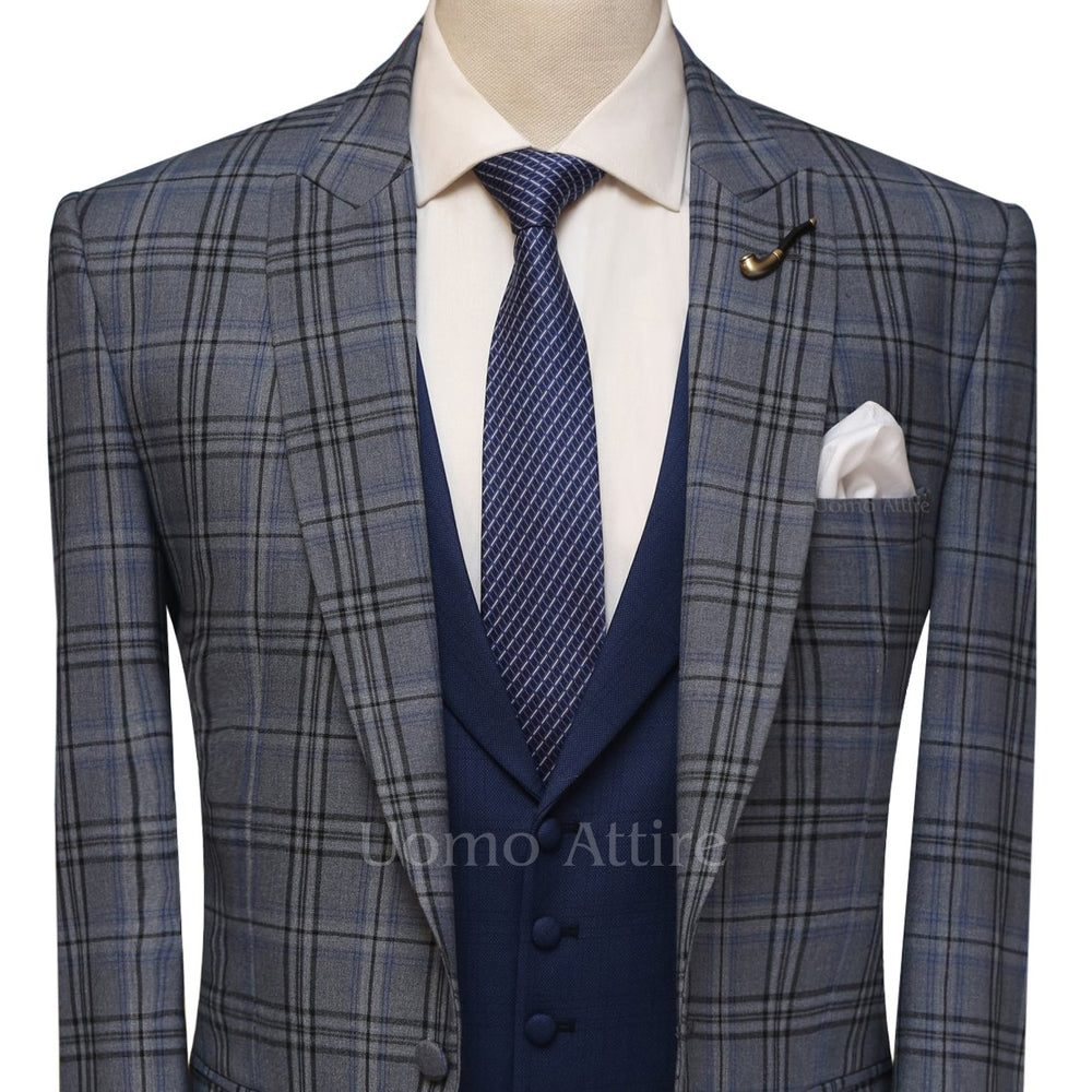 
                  
                    window pane check 3 piece suit with single breasted shawl lapel vest
                  
                