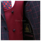 windowpane plain check three piece suit inside fashion